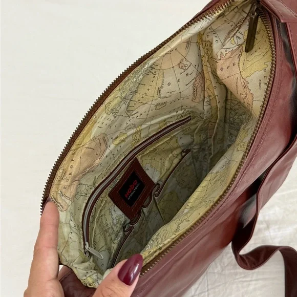 HOBO vintage mahogany Crossbody Bag with rare map lining - Picture 8 of 10